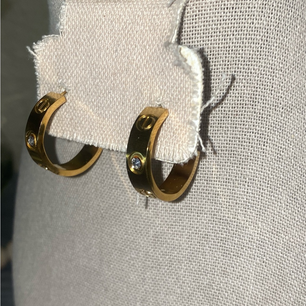 Gold Hoop Earrings with Crystal Accents